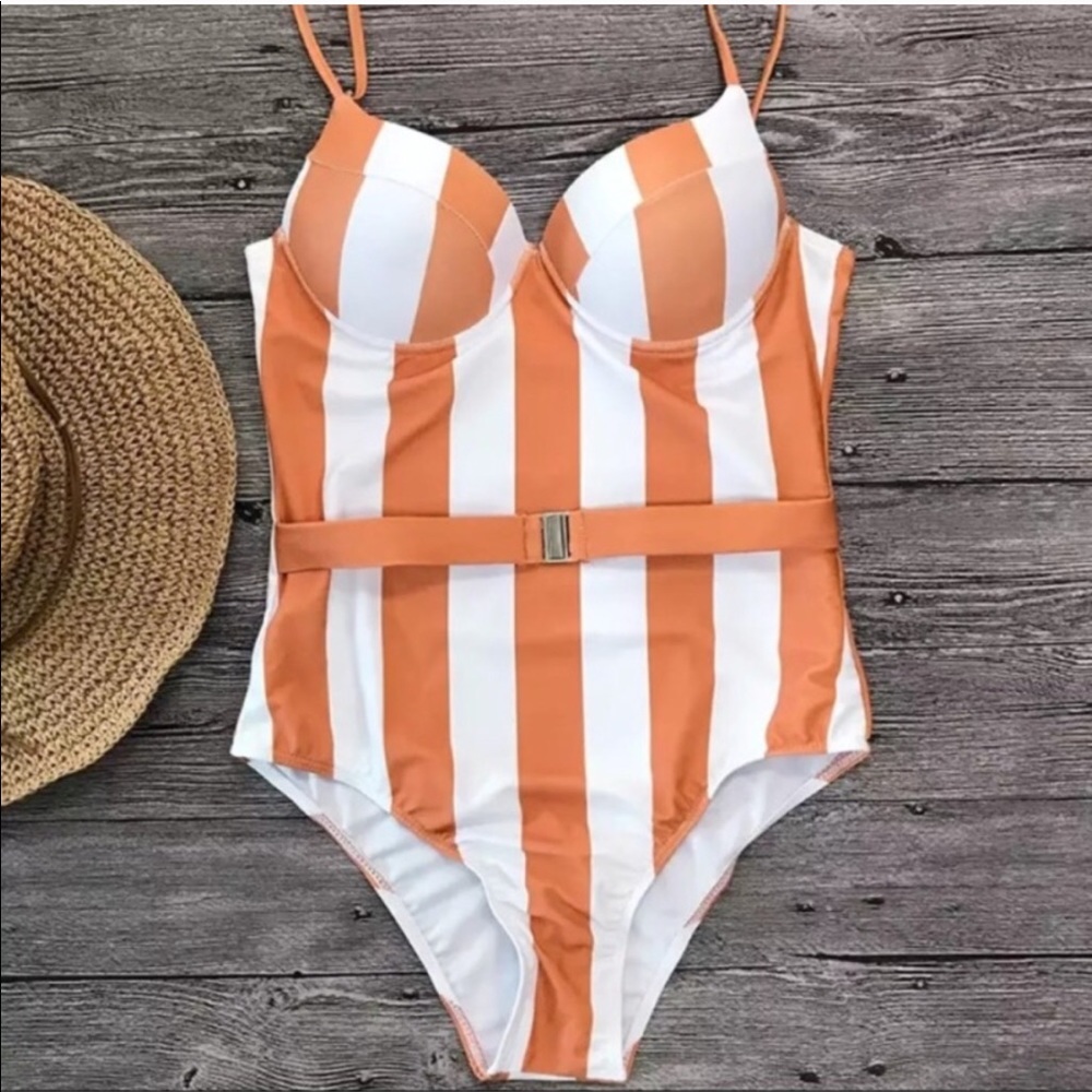 Orange Striped Swimsuit - Picture 2 of 4